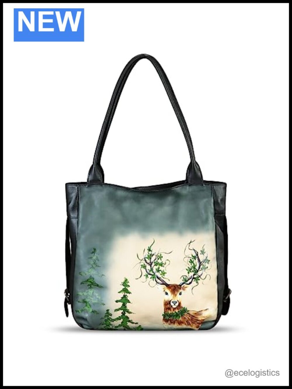 Genuine Leather Hand Painted Satchel Handbag Shoulder Bag Work Tote